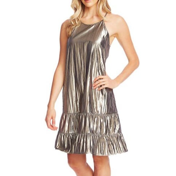 CeCe Women's Sleeveless Halter Neck Gold Dress - Picture 1 of 9